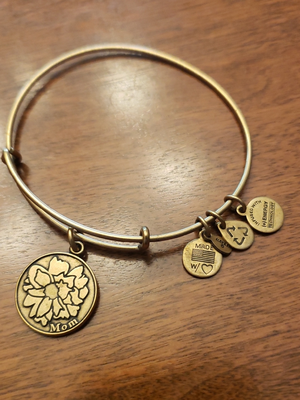 Alex and Ani Antique Gold Floral Mom Charm Bangle